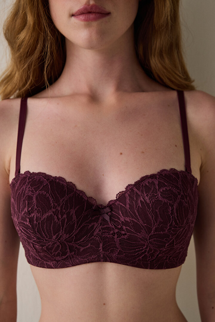Bordo Affordable Lotus Balenli Dolgusuz Toparlayıcı Straplez Sütyen - 2