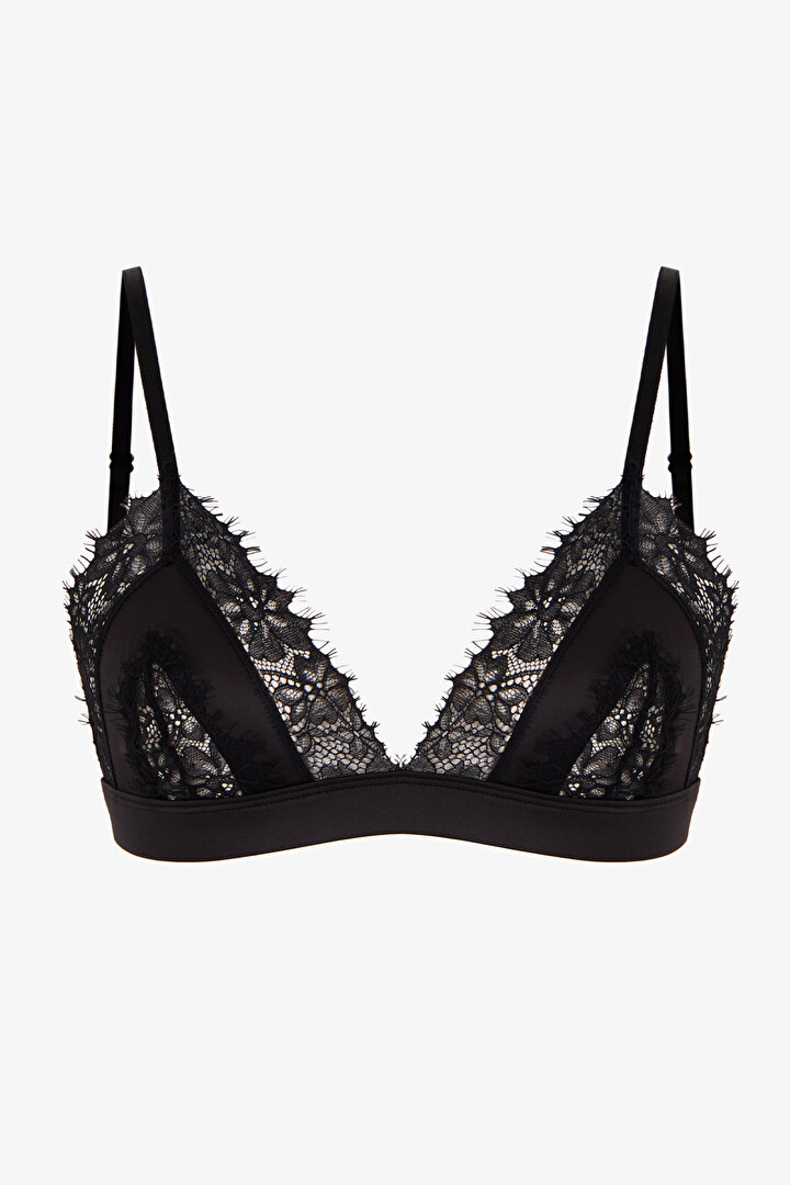Black Satin Mini Triangle Bra - 1