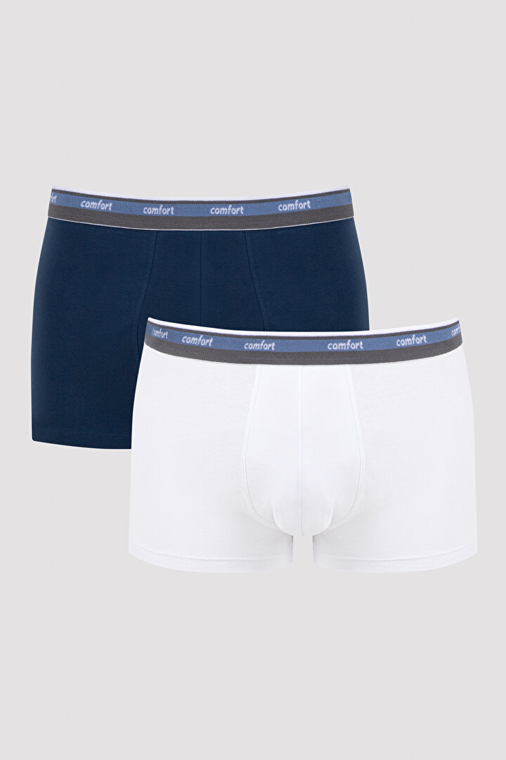 Elastic Band White Navy 2In1 Mid Boxer - 1