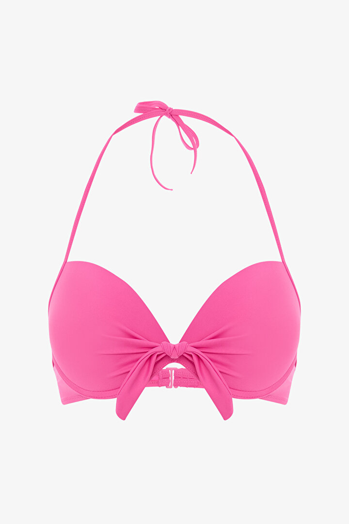 Pembe Cup Boyundan Bağlamalı Balenli Bikini Üstü - 2
