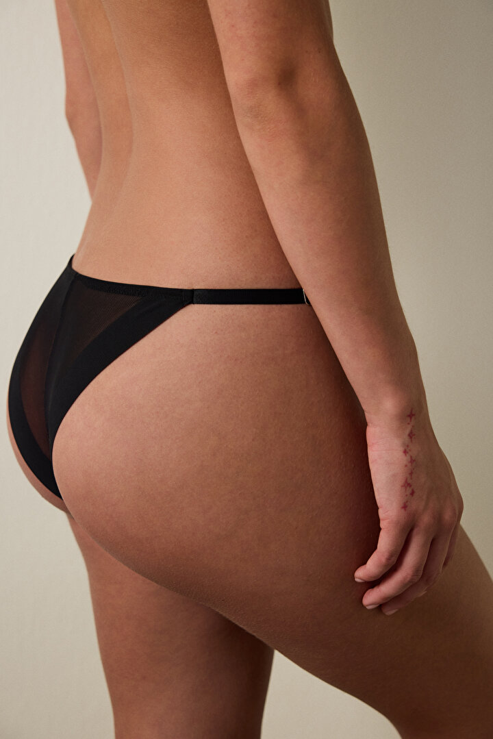 Black Low Waist Fishnet Brazilian - 2