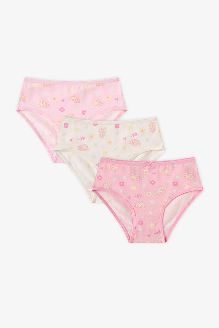 Kız Çocuk Pembe Kawaii Unicorn Penguen Desenli 3'lü Slip Külot - 1