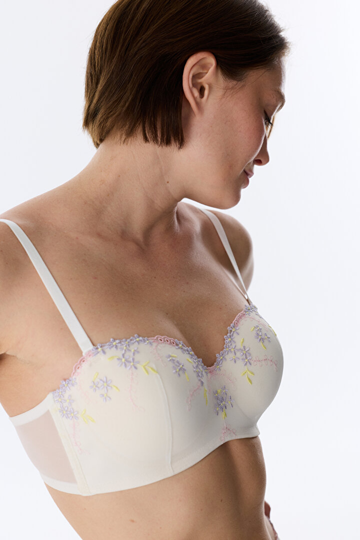 Kırık Beyaz Lotus Straplez Broderie Sütyen - 2