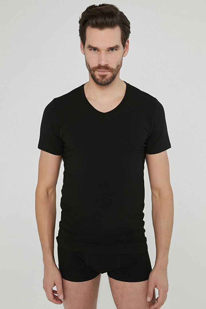 Erkek Basic V Yaka Slim 2Li Tişört - 2