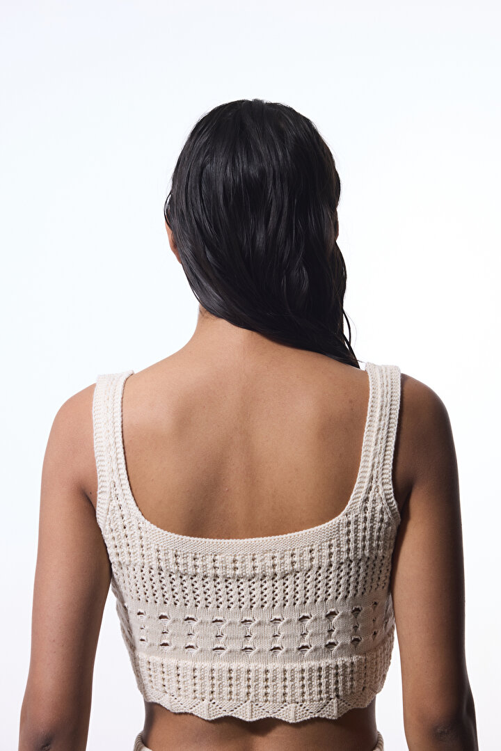 Taş Rengi Colette Nakış Detaylı Kare Yaka Crop TopÜst - 2