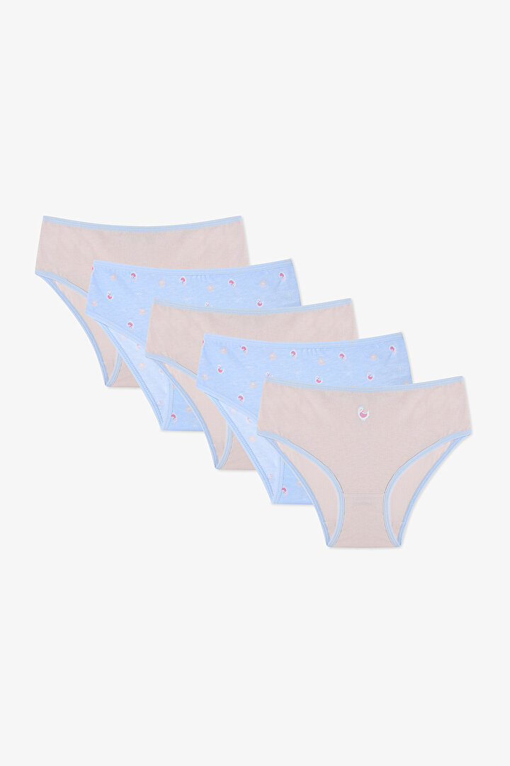 Girls Chicken Floral Patterned Cotton 5-Pack Panties - 1