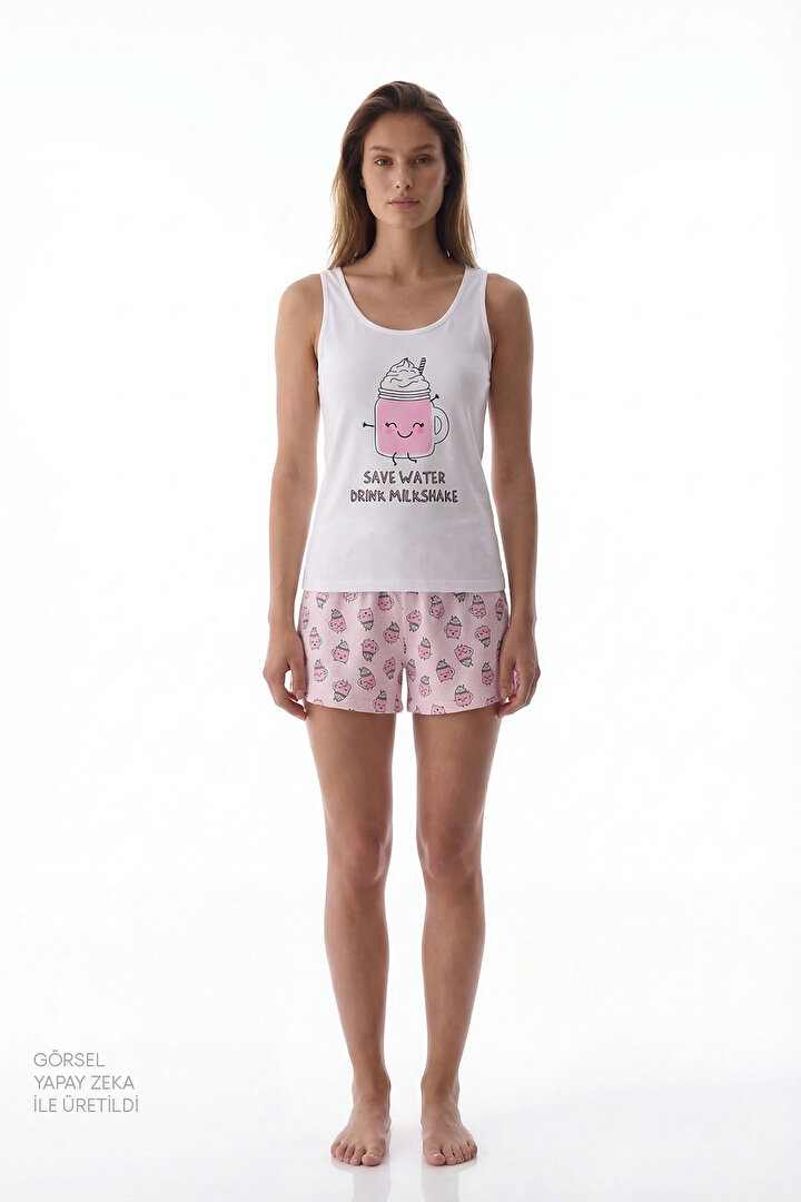 Açık Pembe Milkshake Pamuklu Şortlu Pijama Takımı - 1