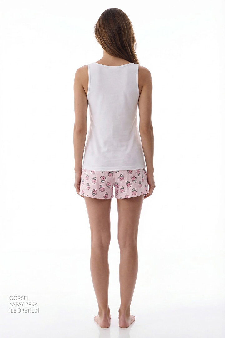 Açık Pembe Milkshake Pamuklu Şortlu Pijama Takımı - 2
