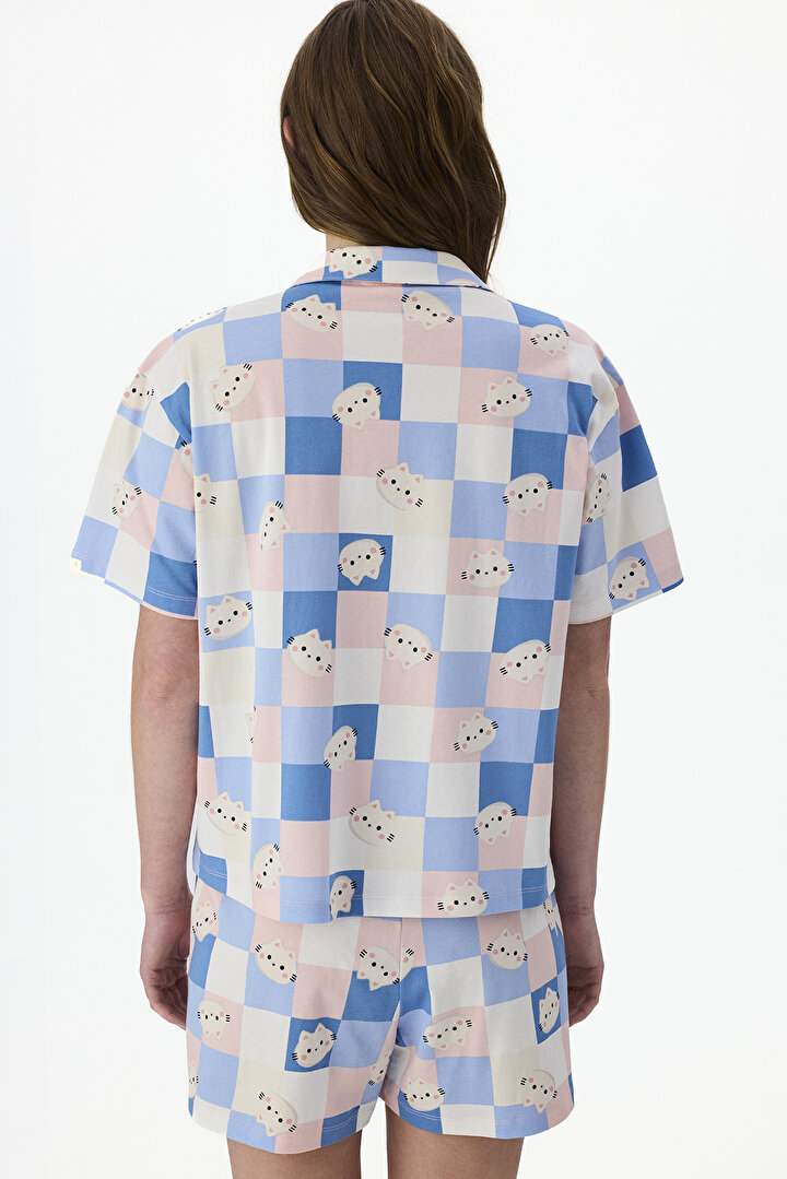 Cuteness Dama Desenli Kısa Kollu Gömlek Şort Pijama Takımı - 2