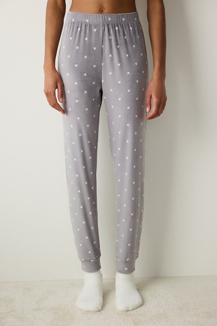 Tiny Hearts Fuzzy Dark Grey Pant PJ Bottom - 1