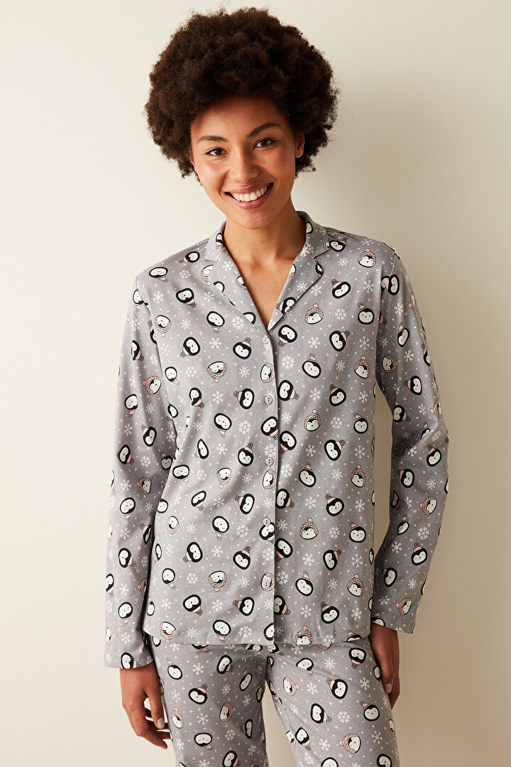 Cute Penguin Printed Long Sleeve Shirt PJ Set - 2