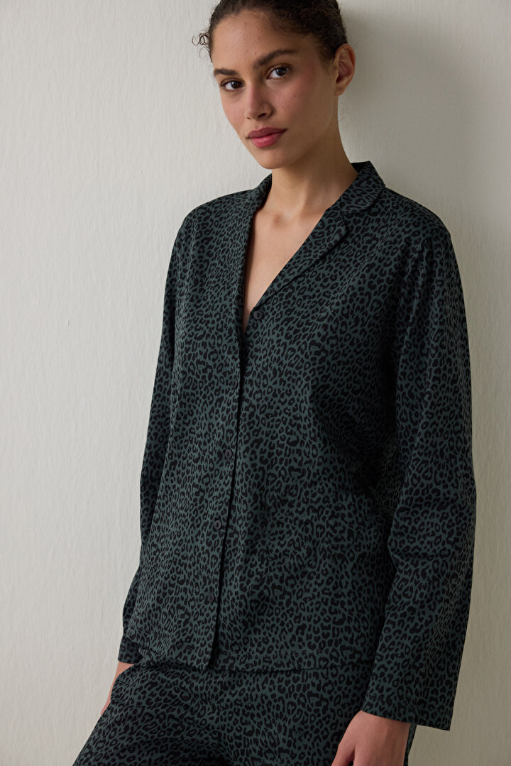 Siyah Dark Leopard Gömlek Pantolon Pijama Takımı - 2