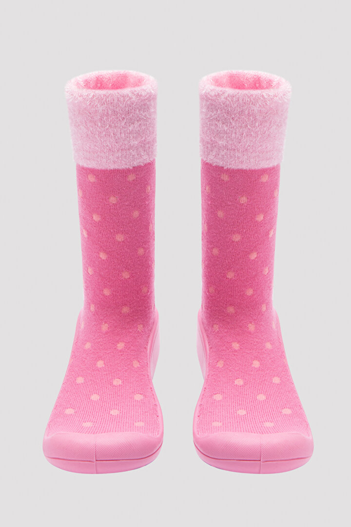 Pembe Kız Çocuk Puantiyeli Soket Çorap - 1