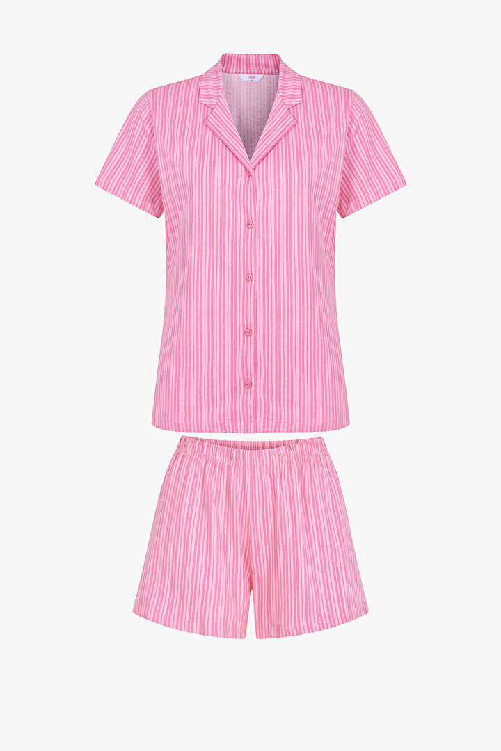 Pinkish Stripes Shirt Short PJ Set - 1