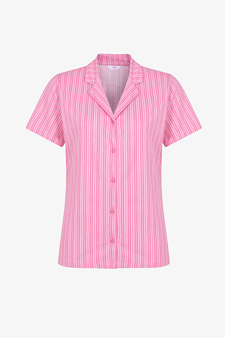 Pinkish Stripes Shirt Short PJ Set - 2