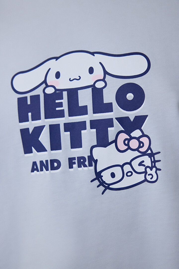 Açık Mavi Sanrio Happy Friends Bisiklet Yaka Kısa Kollu Şortlu Pijama Takımı - 2