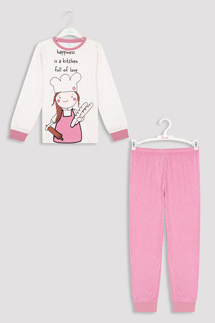 Çok Renkli Kız Çocuk Aşçı Desenli Pijama Takımı - 1