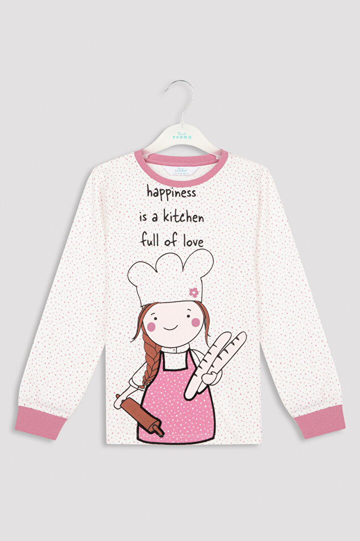 Çok Renkli Kız Çocuk Aşçı Desenli Pijama Takımı - 2