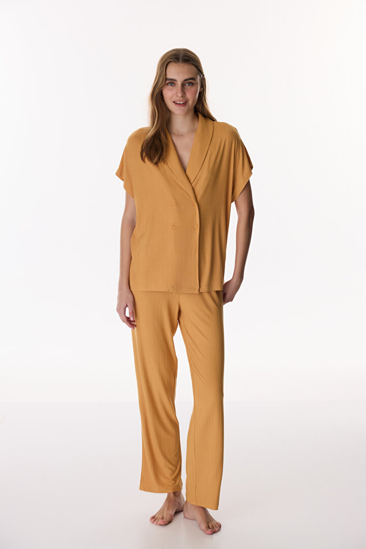 Cinnamon Margot Solid Rib Pants Pajama Set - 1