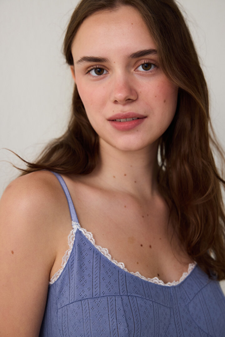 İndigo Hailee Çiçekli Dantelli Ajurlu Pijama Üstü - 2