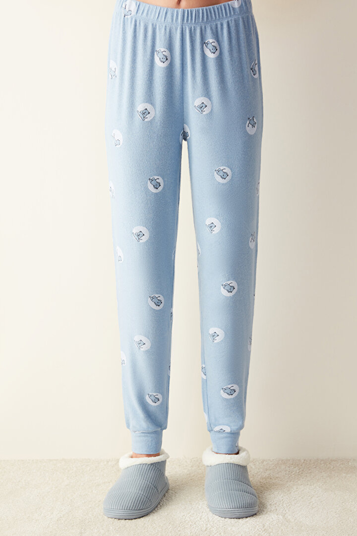 Moon Yoga Baskılı Mavi Pantolon Pijama Altı - 2