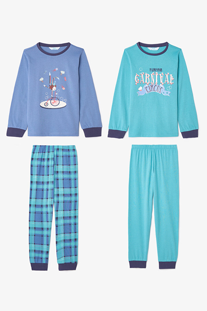 Erkek Çocuk Juggler Slogan Baskılı Uzun Kollu 2'li Pijama Takımı - 1