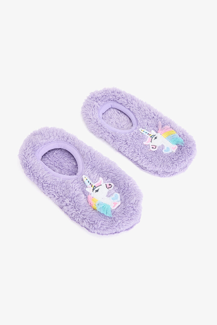 Lila Kız Çocuk Unicorn Desenli Kaymaz Tabanlı Ev Patiği - 2