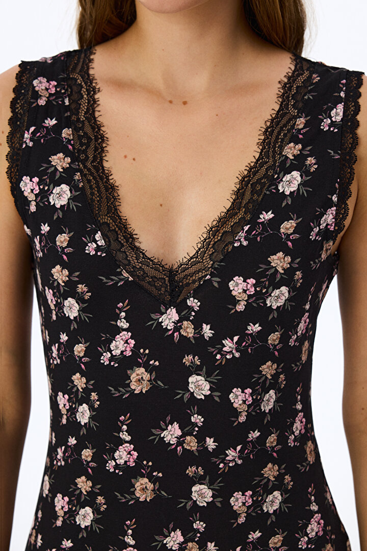 Siyah Floral Dream Gecelik - 2