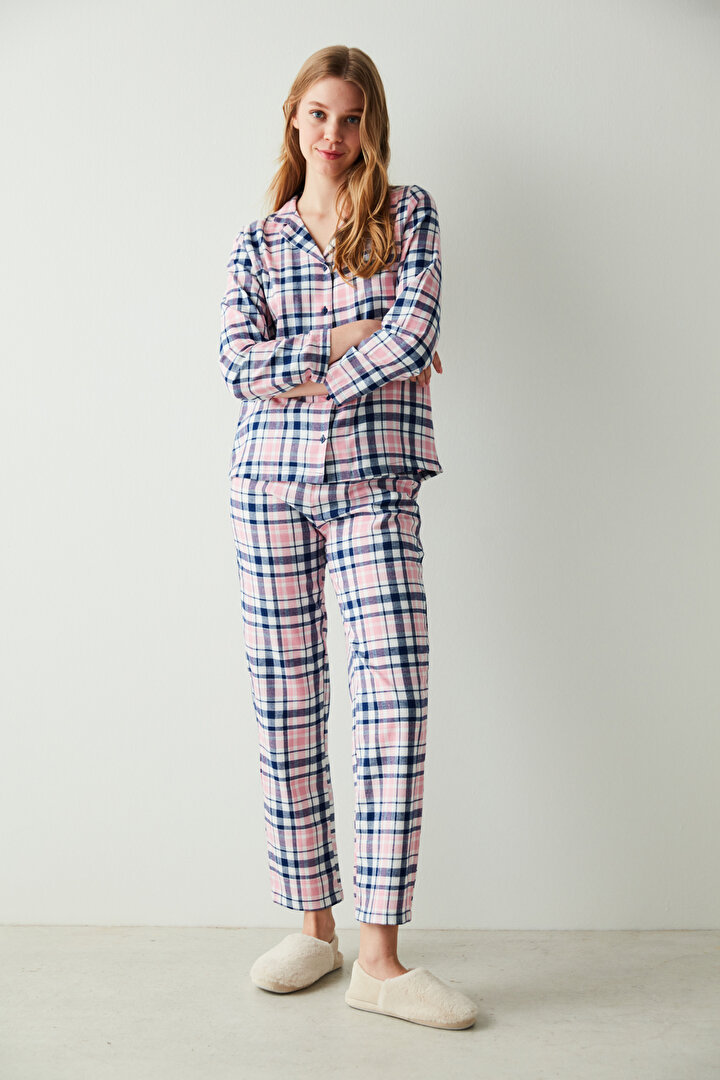 Çok Renkli Kareli Gömlek Pantolon Pijama Takımı - 1