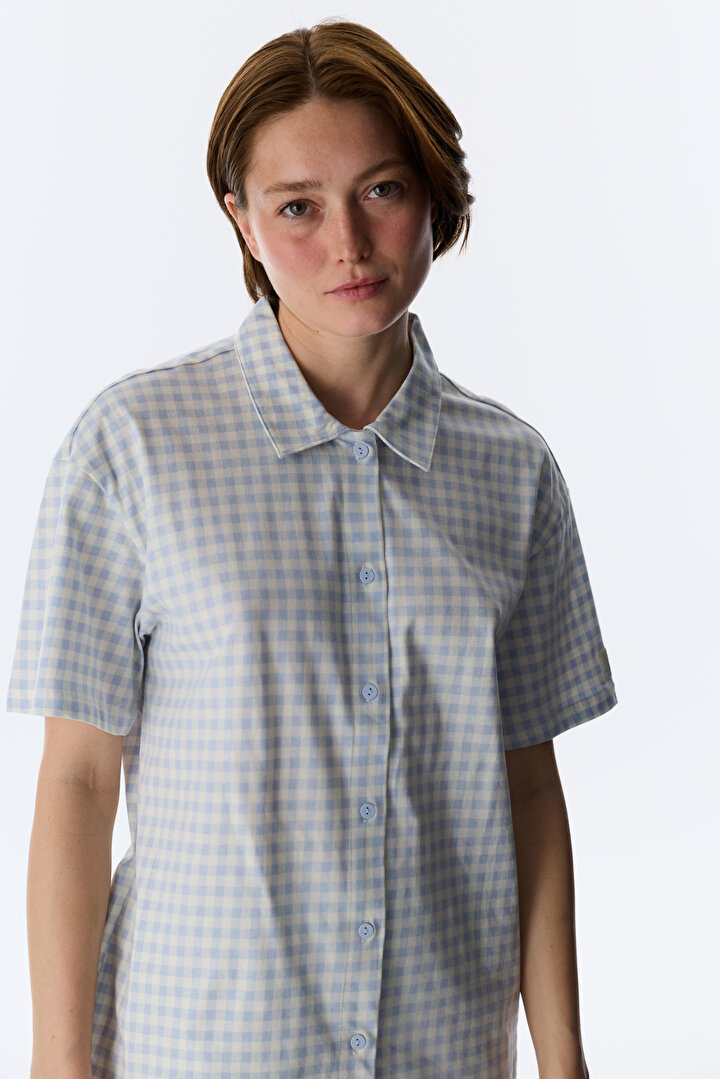 Mavi Cozy Club Gingham Gömlek Pantolon Pijama Takımı - 2
