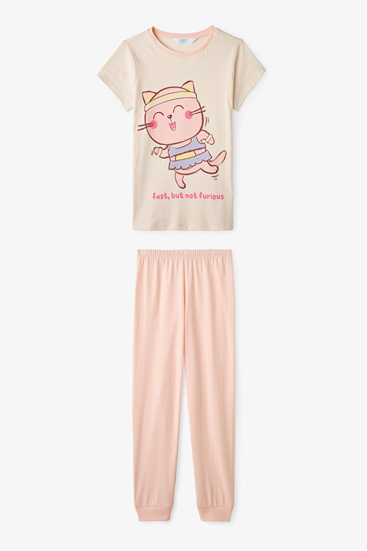Ekru Kız Çocuk Fast Cat 2'li Pijama Takımı - 2