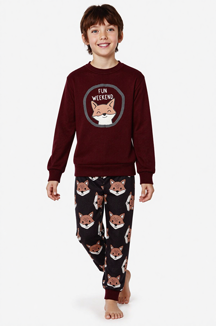 Erkek Çocuk Fun Fox Antik Yeşil Termal Pijama Takımı - 1