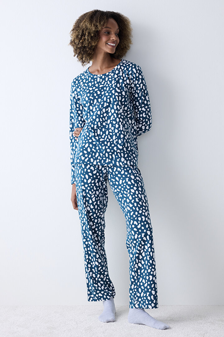 Blue Leopard Green Pant PJ Set - 1