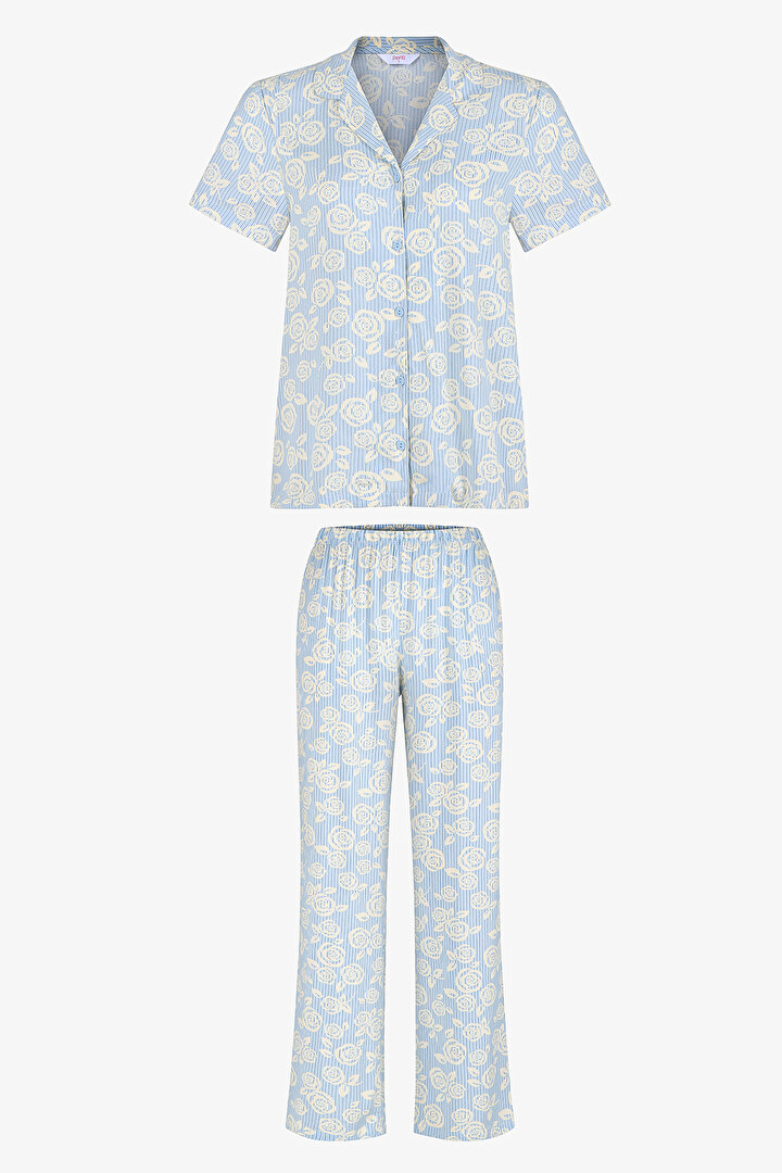 Multi Color Flower Brush Shirt PJ Set - 1