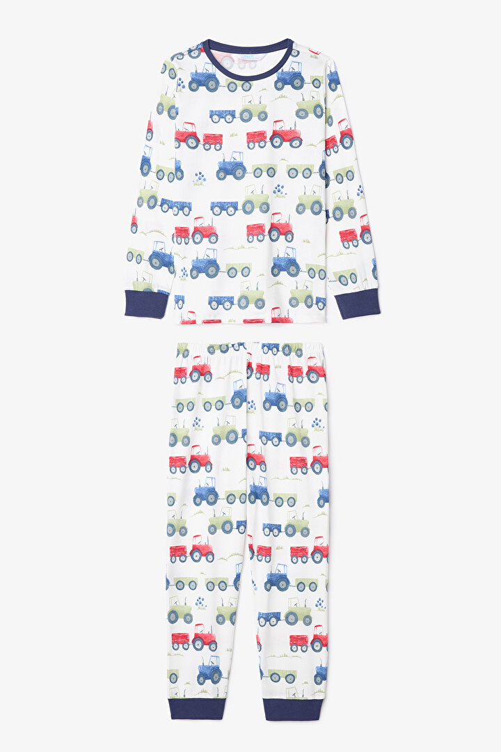 Boys Tracs Car Patterned Cotton Long Sleeve 2-Piece Pajama Set - 2