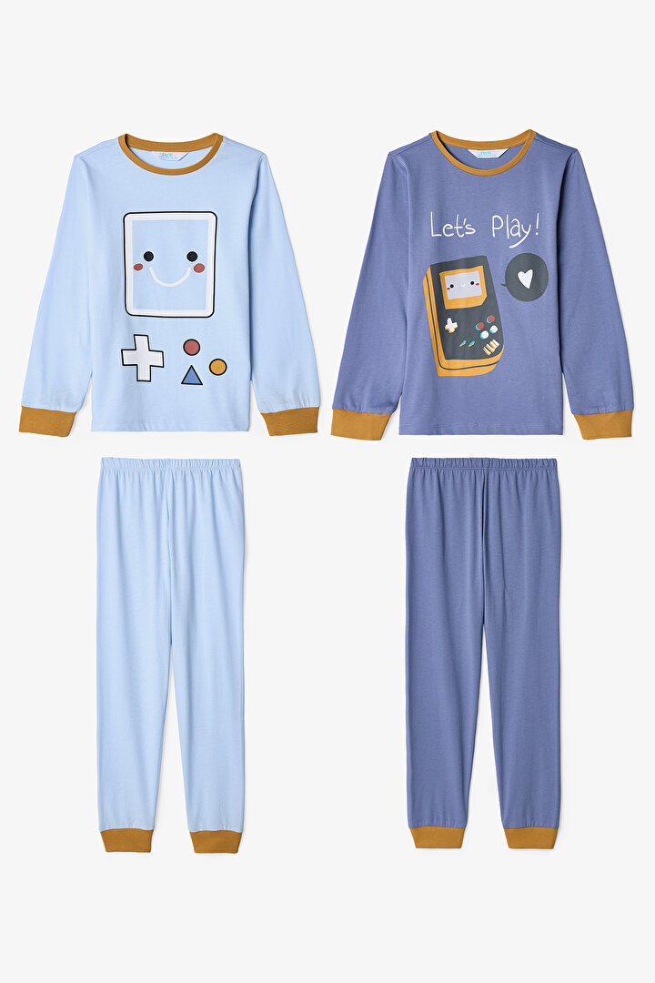 Boys Let's Play Game Patterned Cotton Long Sleeve 2-Piece Pajama Set - 1