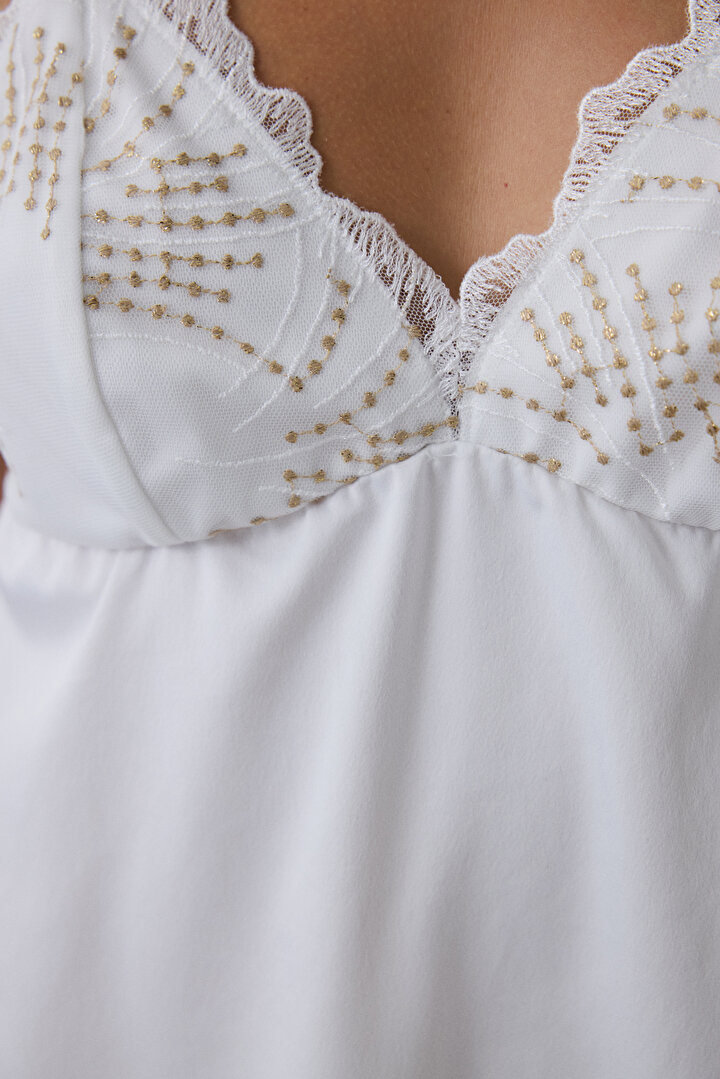 Kırık Beyaz Bridal Charming V Yaka Dantelli Saten Gelin Gecelik - 2