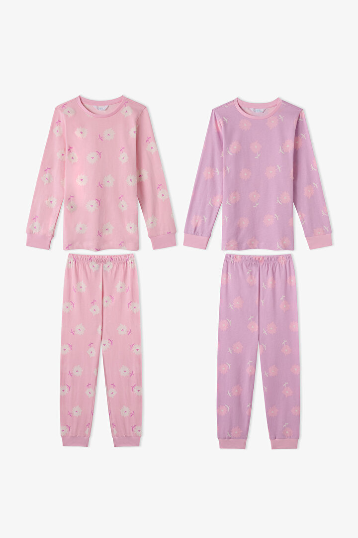Kız Çocuk Pembe Love&peace Pamuklu Uzun Kollu 2'li Pijama Takımı - 1