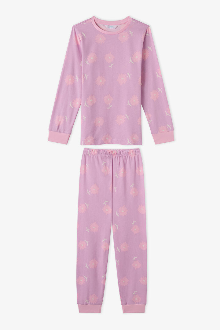 Kız Çocuk Pembe Love&peace Pamuklu Uzun Kollu 2'li Pijama Takımı - 2