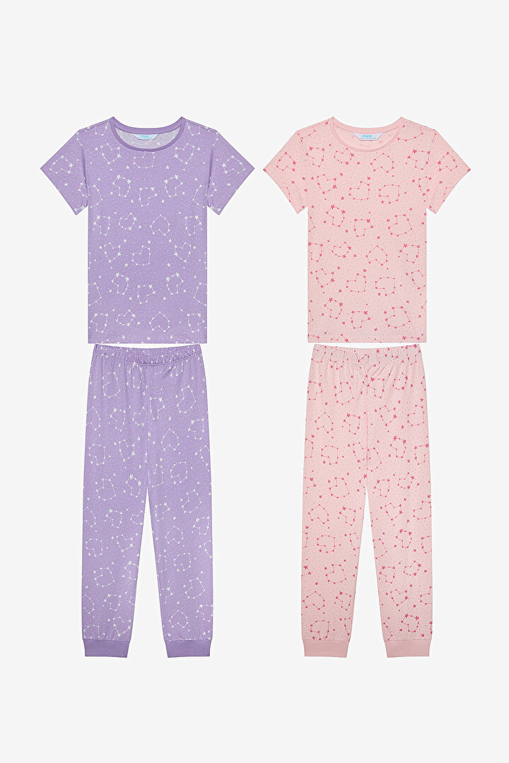 Girls Heart Star 2in1 Multi Colour PJ Set - 1