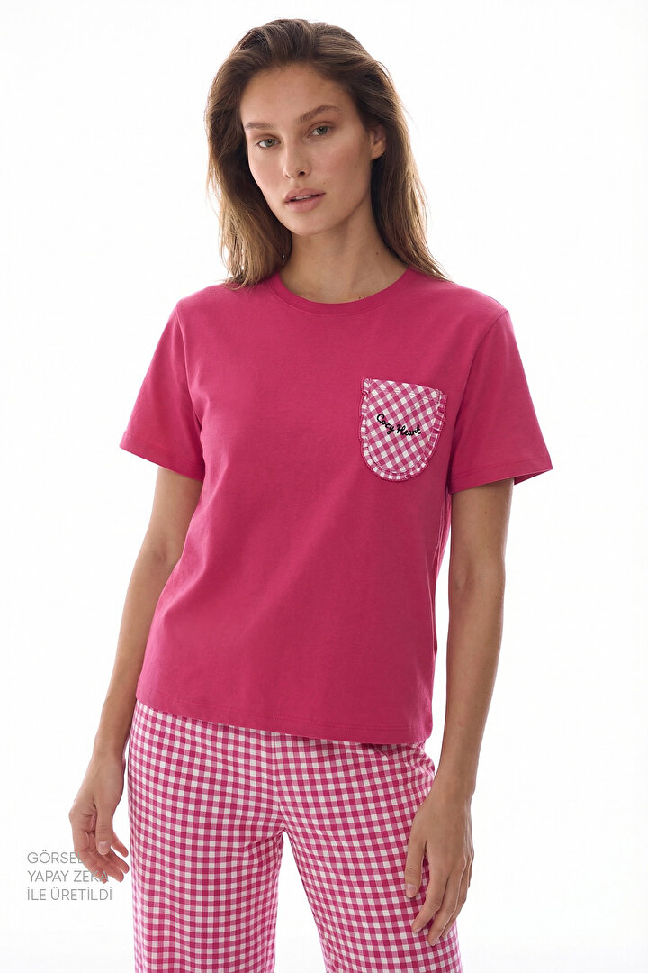 Fuşya Cozy Heart Pamuklu Pantolon Pijama Takımı - 1