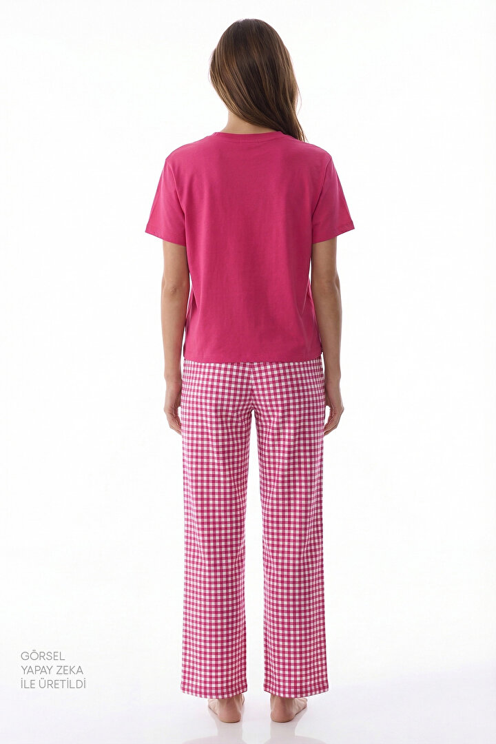 Fuşya Cozy Heart Pamuklu Pantolon Pijama Takımı - 2