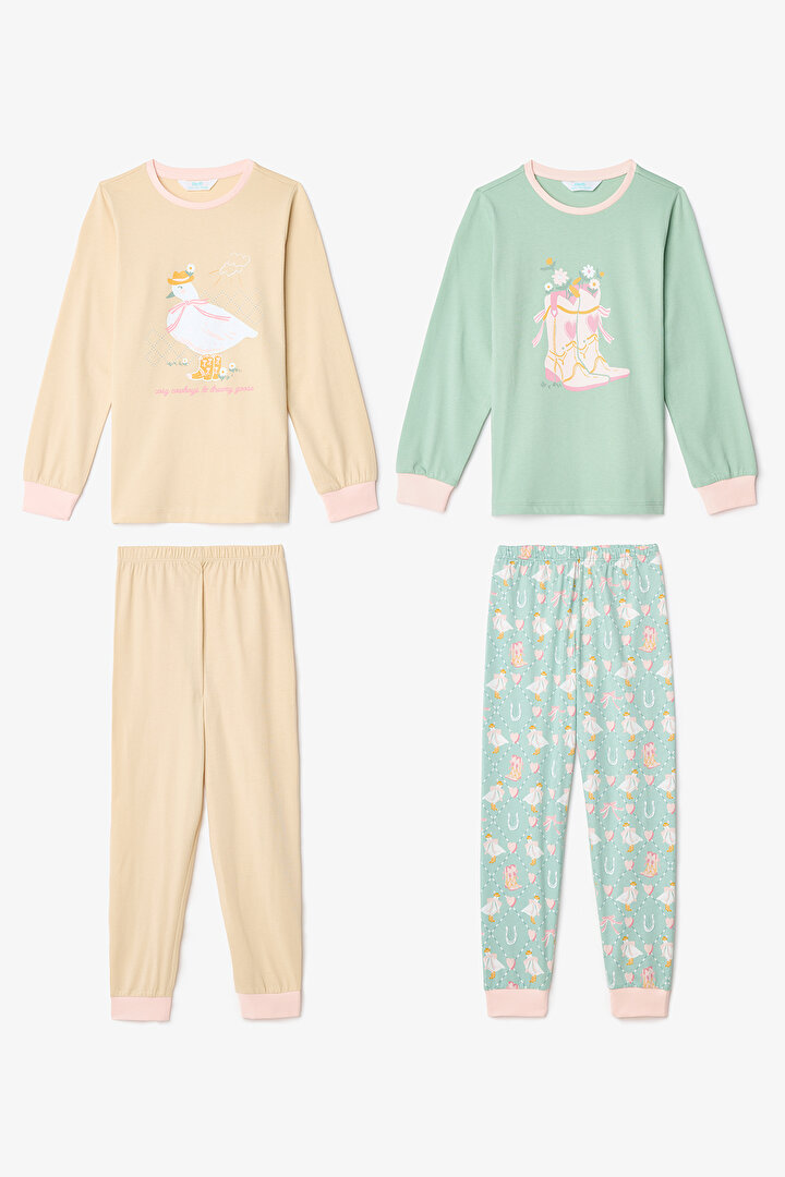 Girls Cowboy Goose Floral Long Sleeve 2-Piece Pajama Set - 1