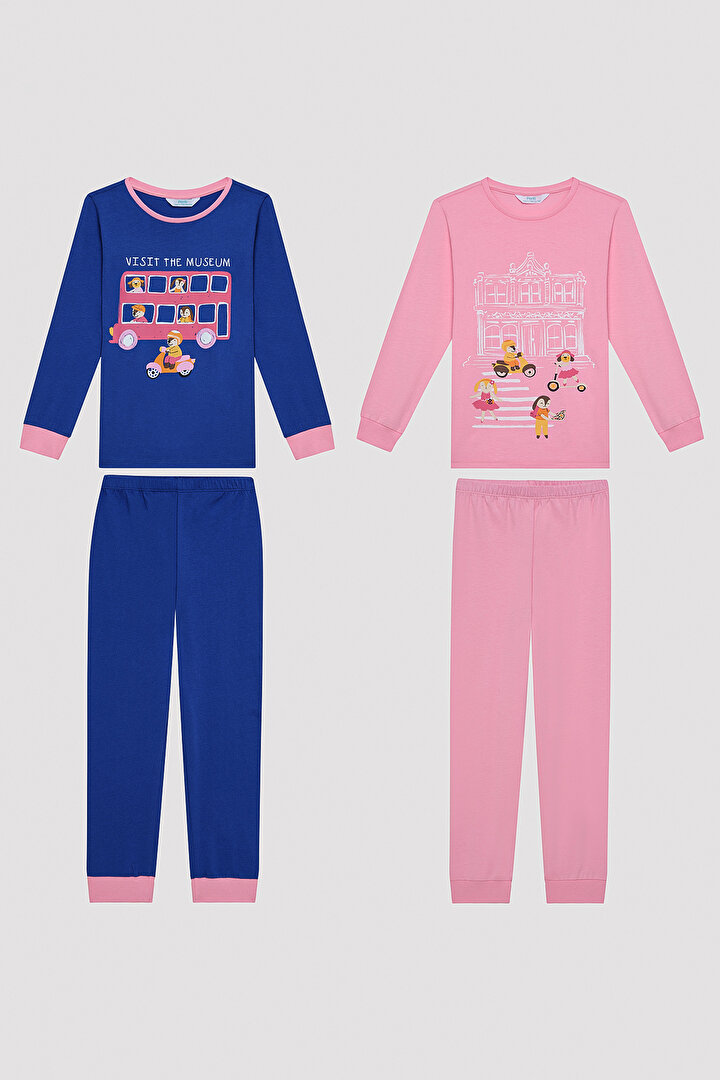 Kız Çocuk Visit Museum Çok Renkli 2li Pijama Takımı - 1