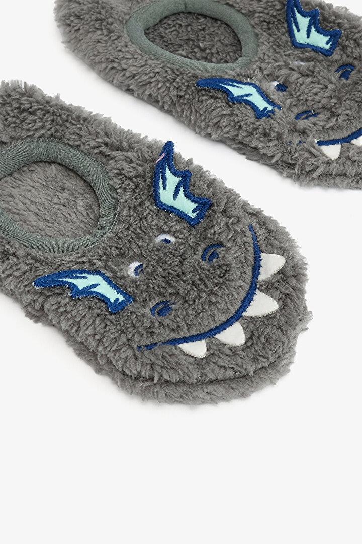 Gri Erkek Çocuk Dragon Nakışlı Aksesuarlı Kaymaz Taban Ev Patiği - 2