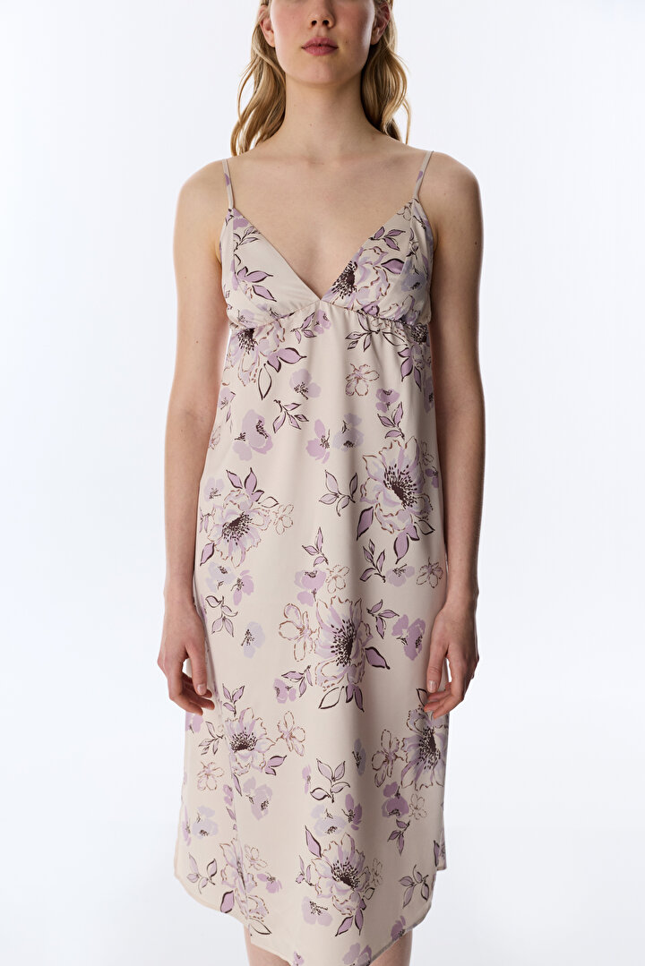 Pastel Beige Petal Satin Nightgown - 2