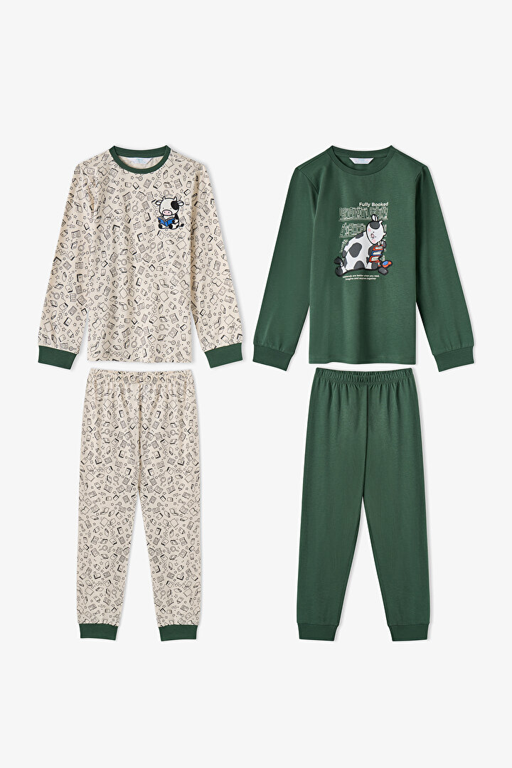 Boys' Green Fully Booked Long Sleeve 2 Pack Pyjama Set - 1