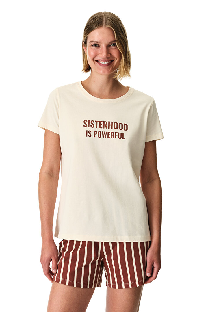 Renkli Sisterhood Pamuklu Şortlu Pijama Takımı - 1