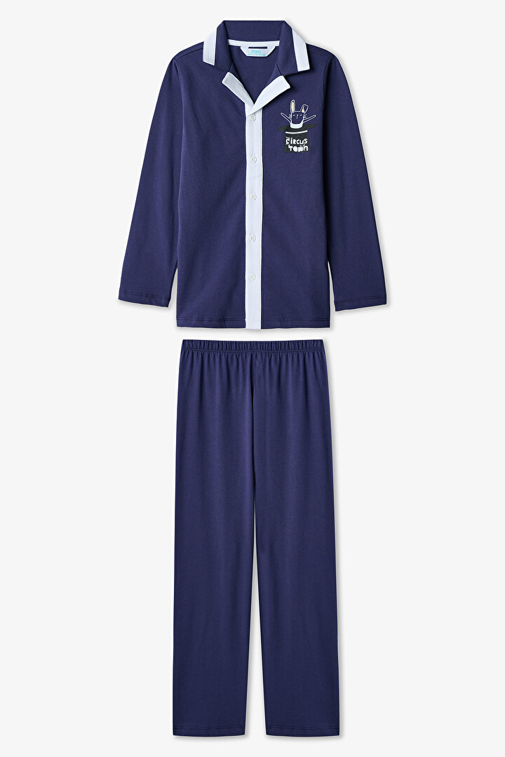 İndigo Erkek Çocuk Suprise Uzun Kollu Düğmeli Pamuklu Pijama Takımı - 1