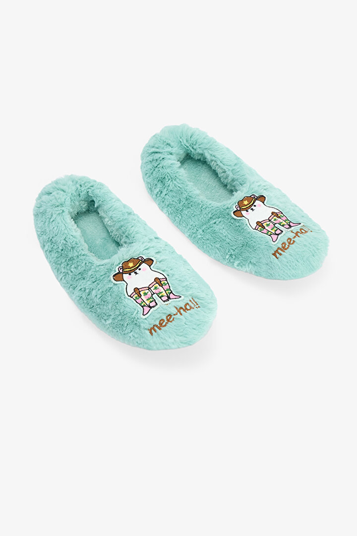 Mint Yeşili Meeha Nakışlı Sloganlı Ev Patik - 2